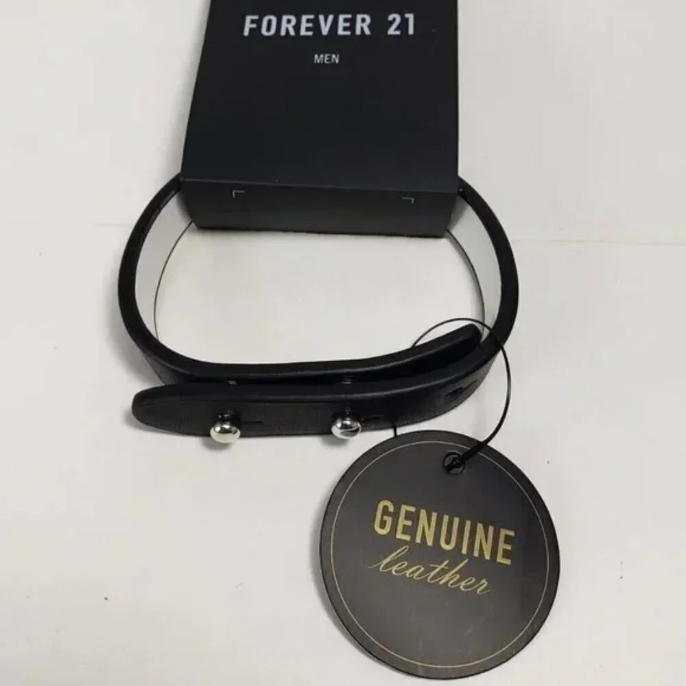 2/$30 Men's Black Genuine Leather Bracelet – Adjustable Cuff w/ Silver Stud